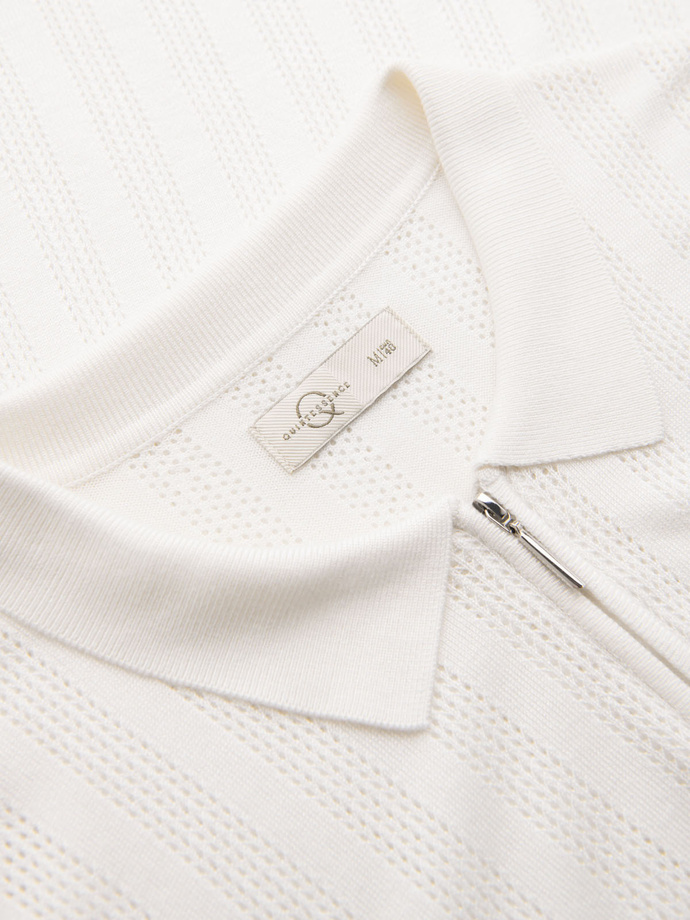 Men's openwork polo shirt with zipper at neckline - white V1 OM-POSS-0158