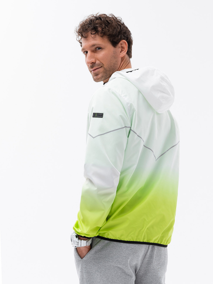 Kurtka męska w stylu sportowym z gradientem – biało-limonkowa V1 OM-JANP-0104