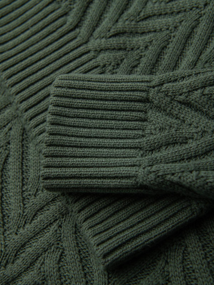 Męski sweter z dzianiny o zygzakowym splocie – zgaszona zieleń V2 OM-SWSW-0147
