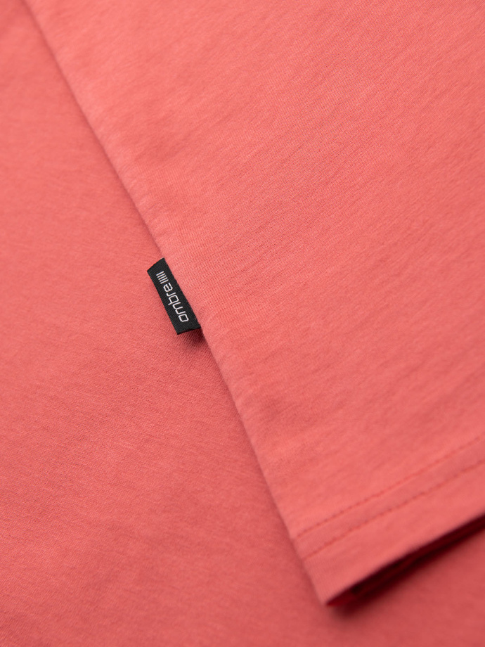 T-shirt męski klasyczny bawełniany BASIC - koralowy V17 OM-TSBS-0236