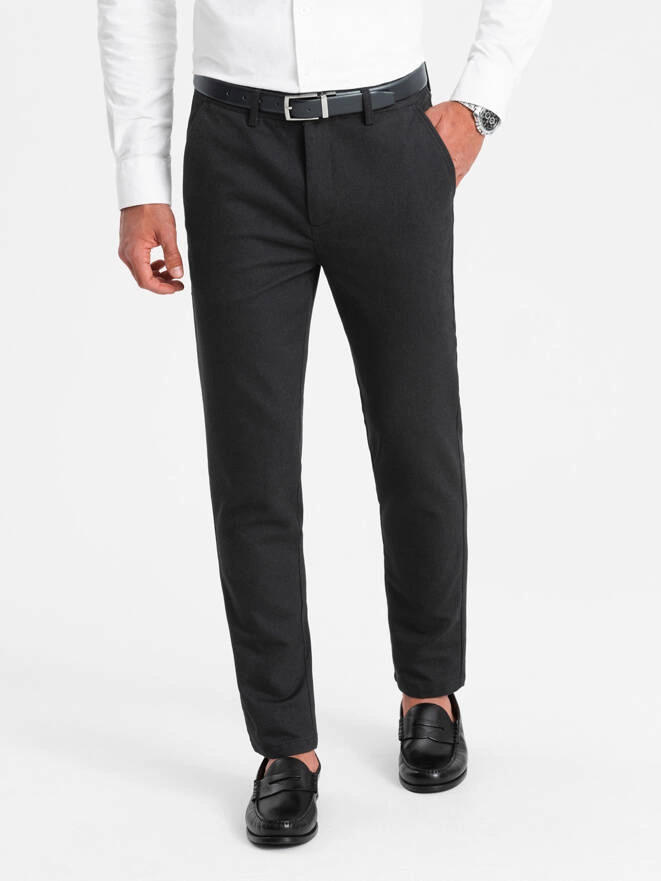 Men's classic chino pants with fine texture - black V5 OM-PACP-0188