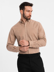 Men's linen shirt with classic collar and pockets REGULAR FIT - light brown V7 OM-SHCS-0134