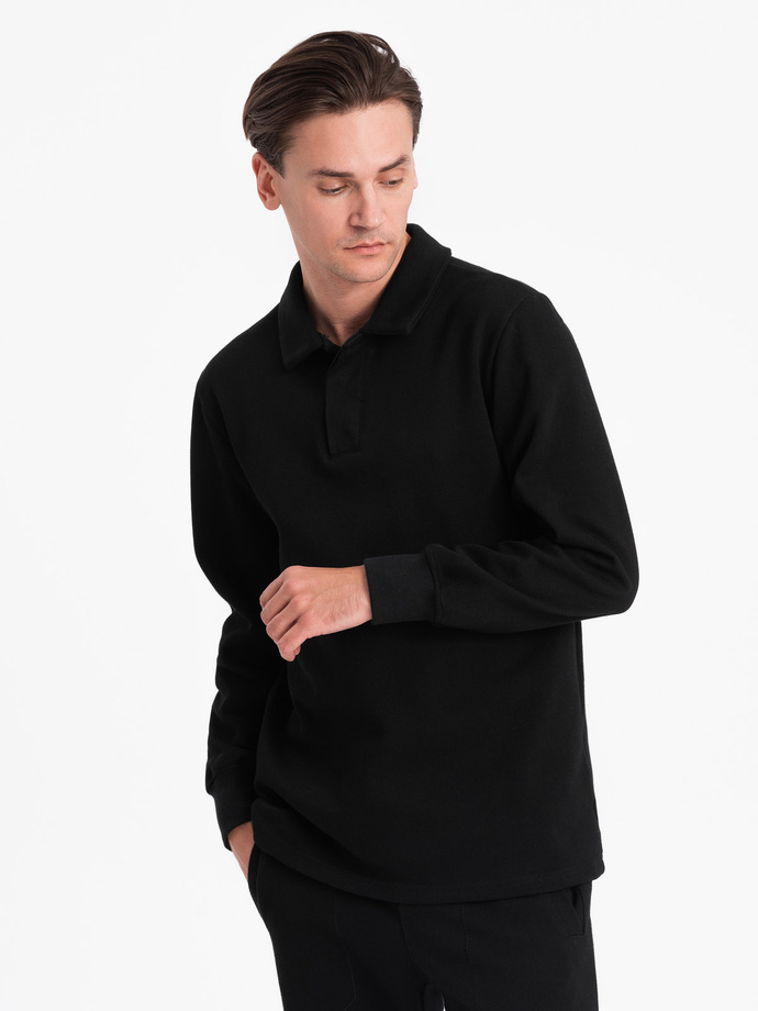 Men's tracksuit set sweatshirt with polo collar + pants - black V8 Z71