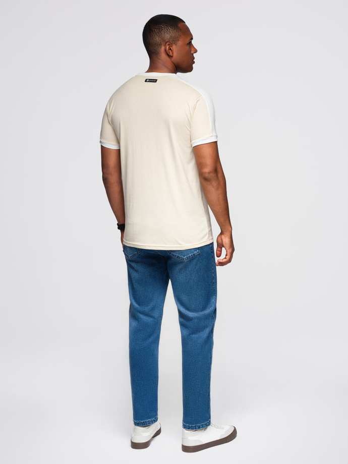 Men's t-shirt with contrasting stripes - cream V7 OM-TSCT-0115