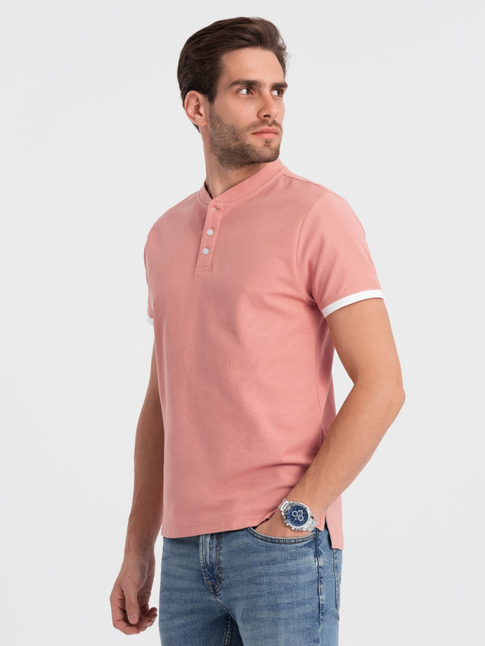 Men's collarless polo shirt - pink V7 OM-TSCT-0156