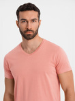 BASIC men's classic cotton tee-shirt with a v-neck - pink V7 OM-TSBS-0237