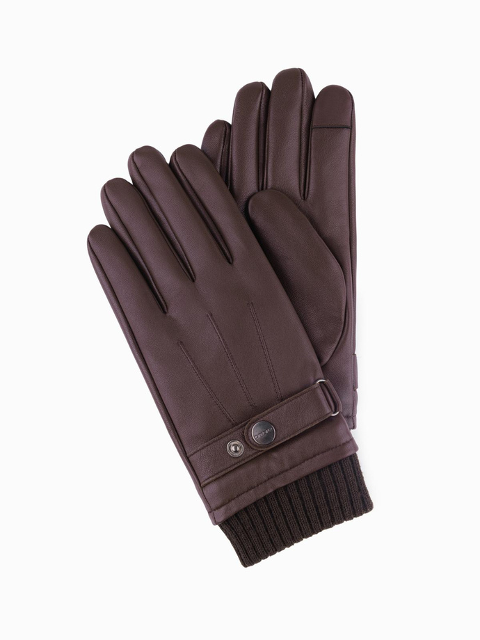 Men's leather gloves with touch function - dark brown V2 OM-ACGL-0128