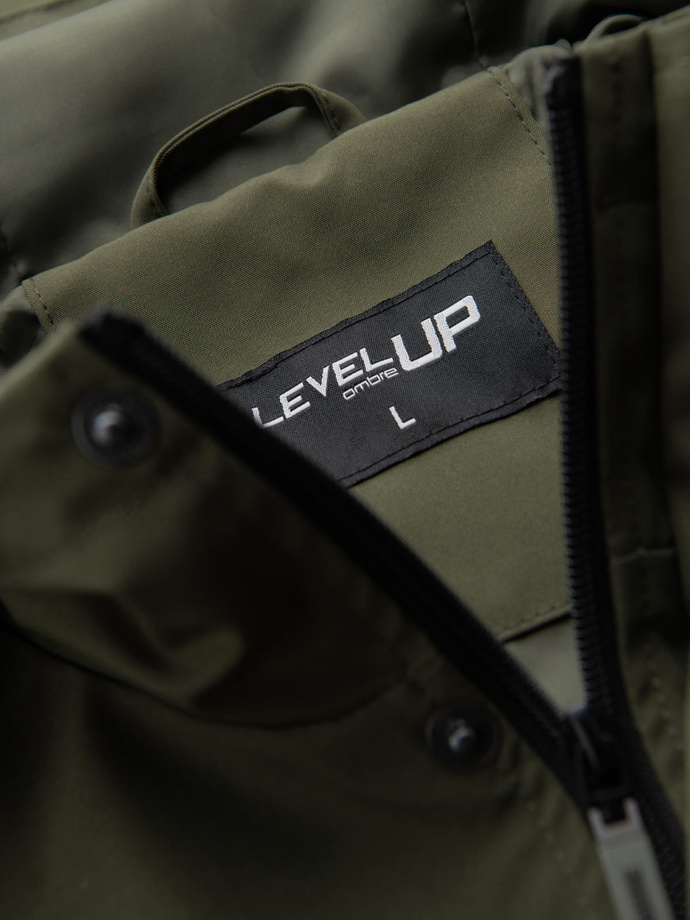 Męska funkcjonalna kurtka przejściowa z kapturem – oliwkowa V2 OM-JANP-0225