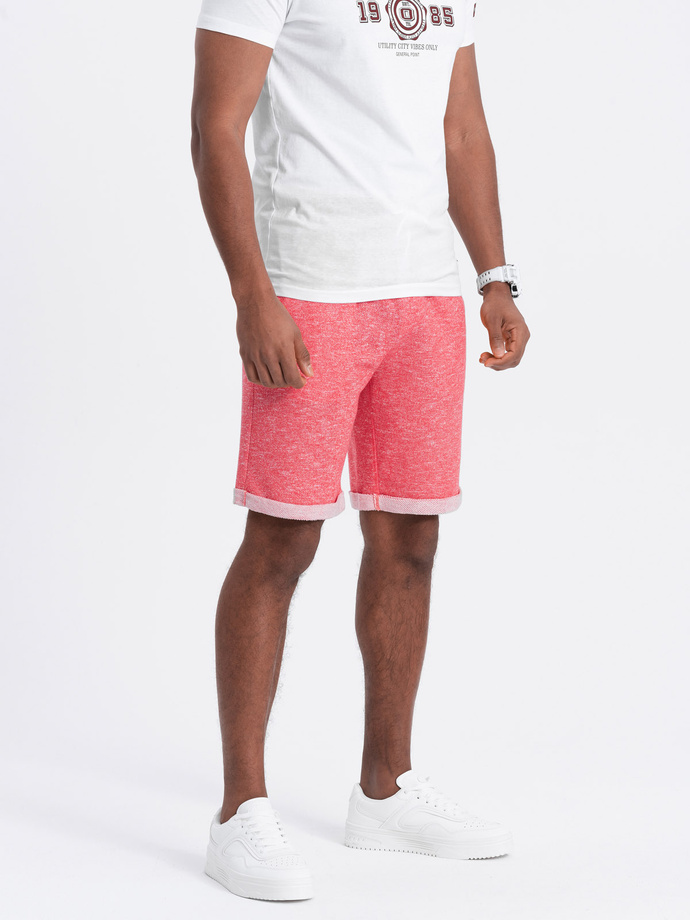 Men's LOOSE FIT melange fabric shorts - bright red V7 OM-SRSK-0116
