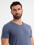 Men's BASIC classic cotton T-shirt with a serape neckline - blue melange V18 OM-TSBS-0237