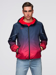 Men's ombre sports jacket with reflectors and fleece lining - navy blue and red V3 C641
