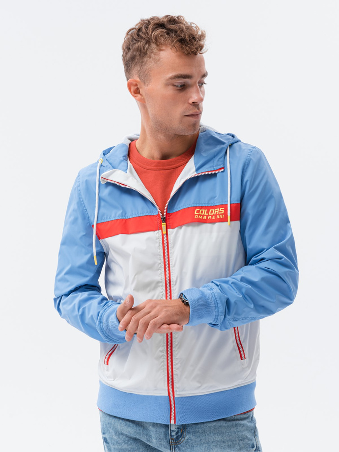 Men's hooded windbreaker jacket - blue V2 C438