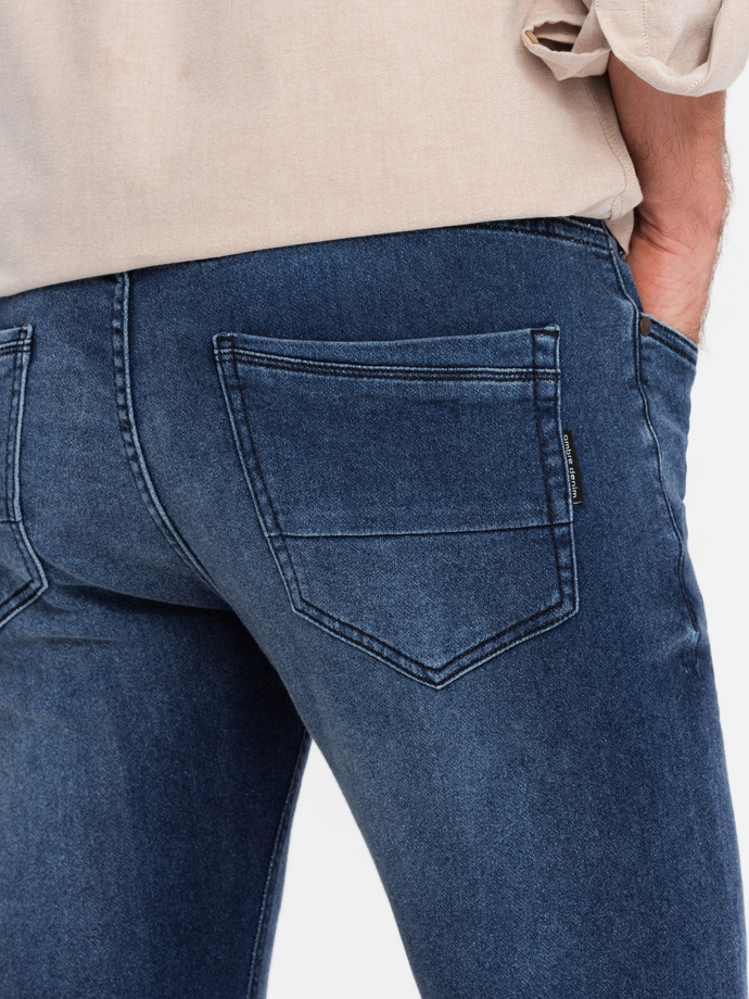 Fitted men's SLIM FIT denim pants with elastane - blue V1 OM-PADP-0214
