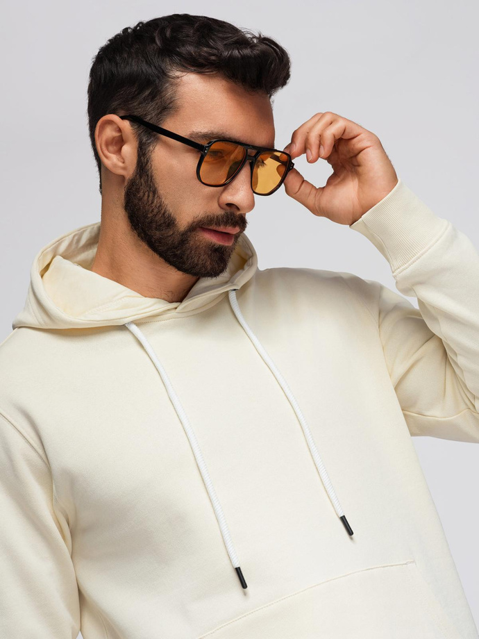 Men's BASIC kangaroo hooded sweatshirt - cream V11 B1674