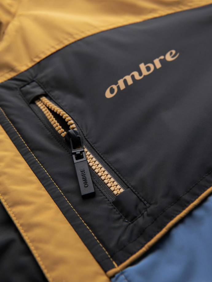 Lightweight colorful men's sports jacket with fleece - blue-mustard V8 OM-JANP-0194