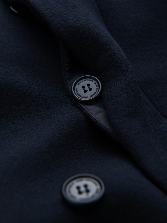 Płaszcz męski z asymetrycznym zapięciem - granatowy V3 OM-COWC-0102