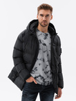 Quilted heavily insulated men's jacket with raglan sleeves - black V4 OM-JAHP-0178