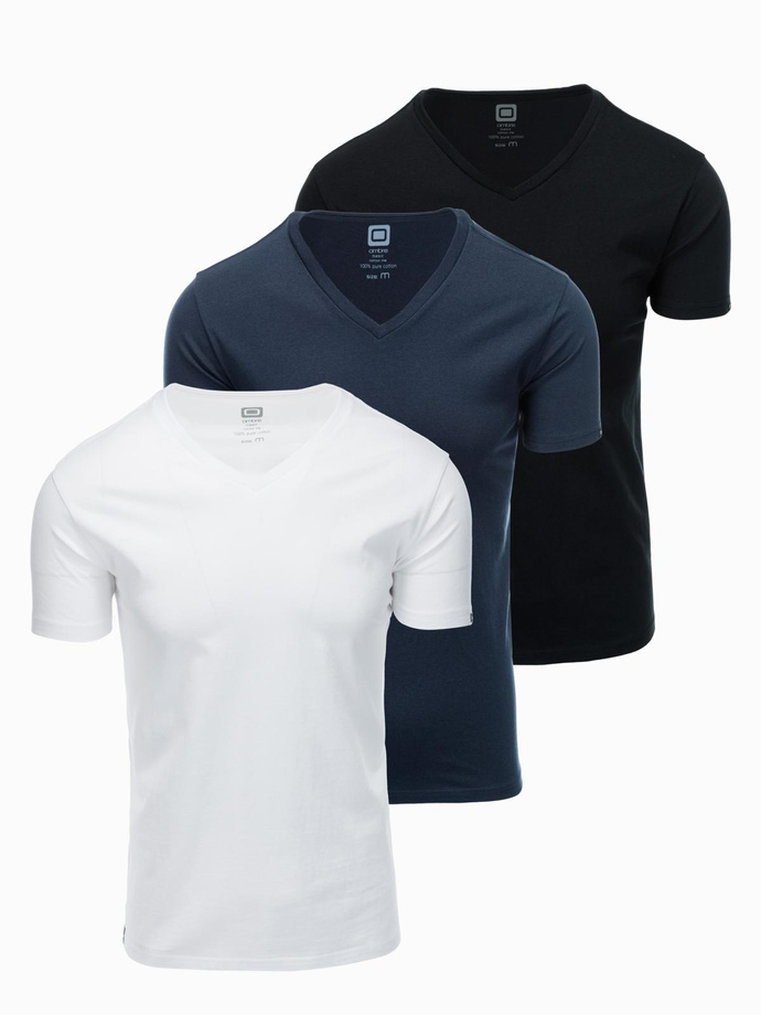 Zestaw męskich t-shirtów bawełnianych V-neck BASIC – czarny/biały/granatowy V1 OM-TSBS-0233