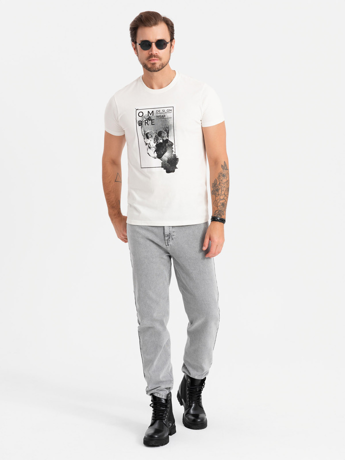 Men's cotton t-shirt with skull - white V2 OM-TSPT-0200