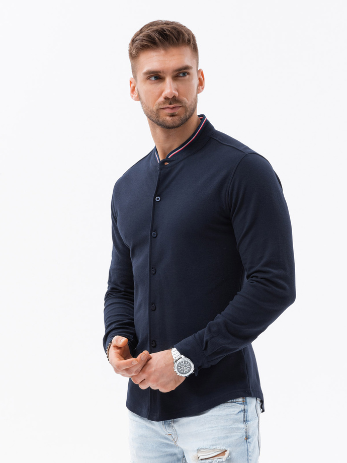 Men's long sleeve knit shirt - navy blue V2 K542