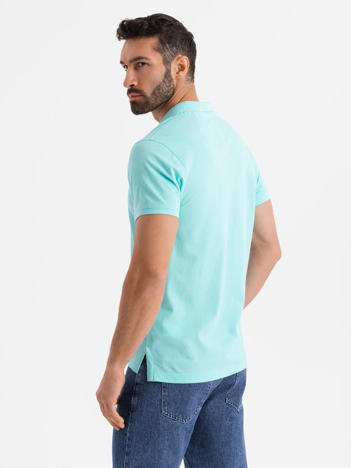 Cotton pique knit polo shirt - blue V2 OM-POSS-0103