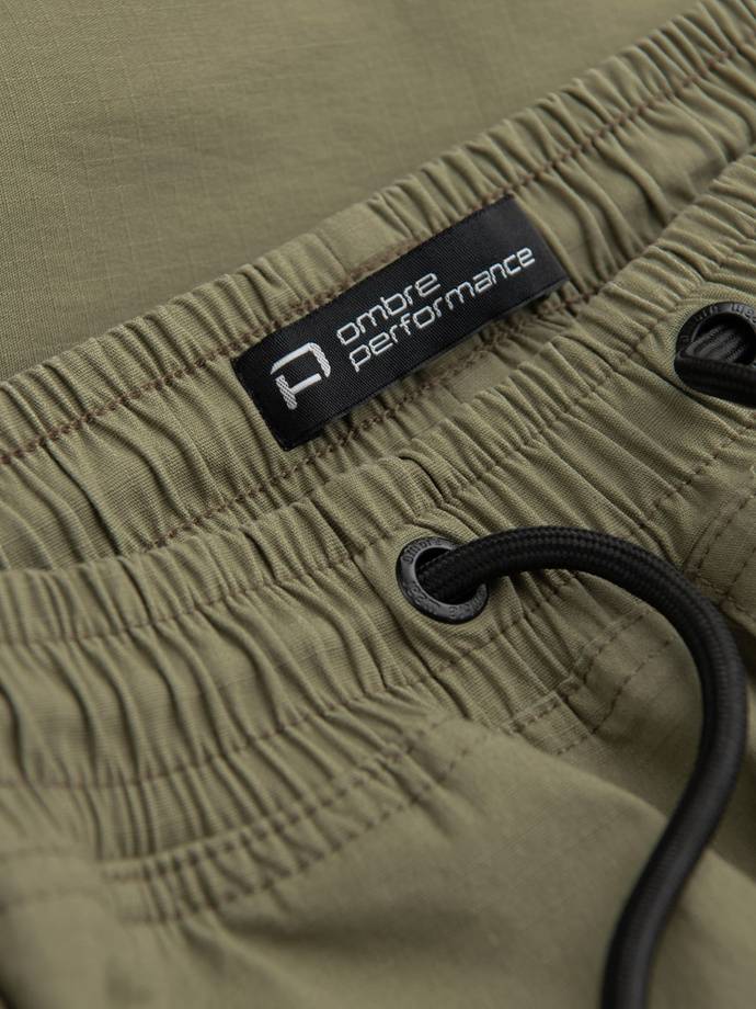 Men's JOGGER pants with zippered cargo pockets - light olive V1 OM-PAJO-0135