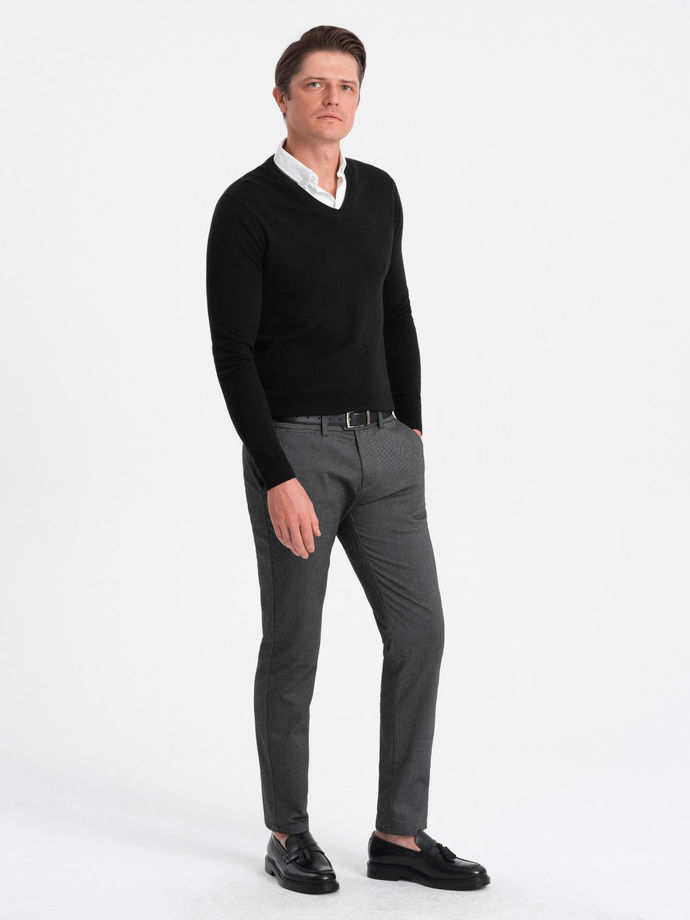 Men's sweater with a "v-neck" neckline with a shirt collar - black V1 OM-SWSW-0102