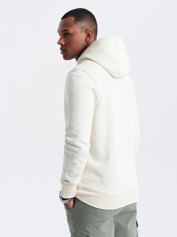 Men's BASIC cotton kangaroo hooded sweatshirt - cream V5 OM-SSBN-0161