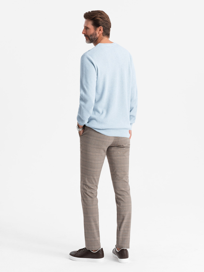 Men's mélange structured knit sweater - blue V2 OM-SWSW-0142