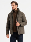 Męska kurtka casualowa puffer z wełną – ciemnooliwkowy melanż V4 OM-JAHP-0203