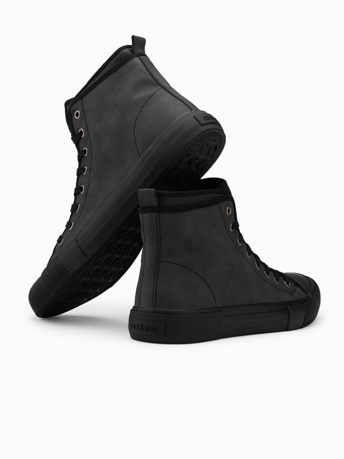 Męskie buty wysokie trampki z dekoracyjną cholewką – grafitowe V4 OM-FOTH-0158
