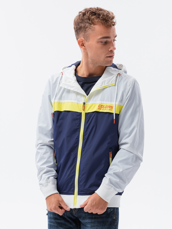 Men's hooded windbreaker jacket - navy blue V1 C438