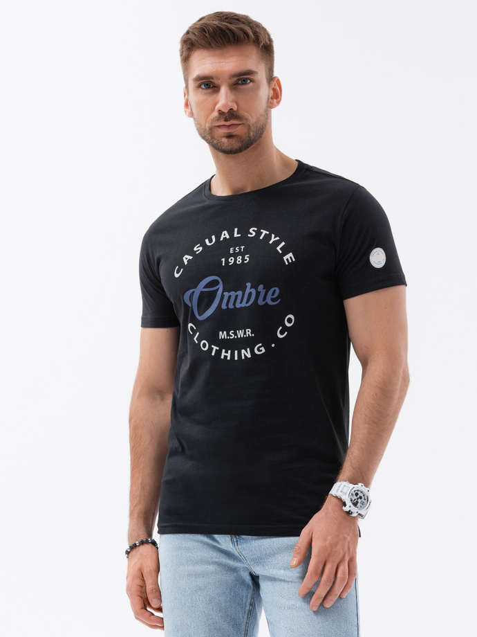Men's printed cotton t-shirt - black V1 S1752