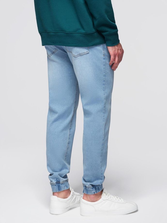 Men's denim JOGGERS pants with classic bandage - light blue V1 OM-PADJ-0265