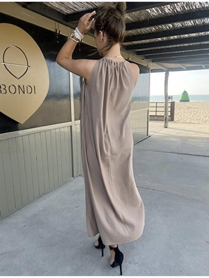 Linen maxi dress - DLR114 brown