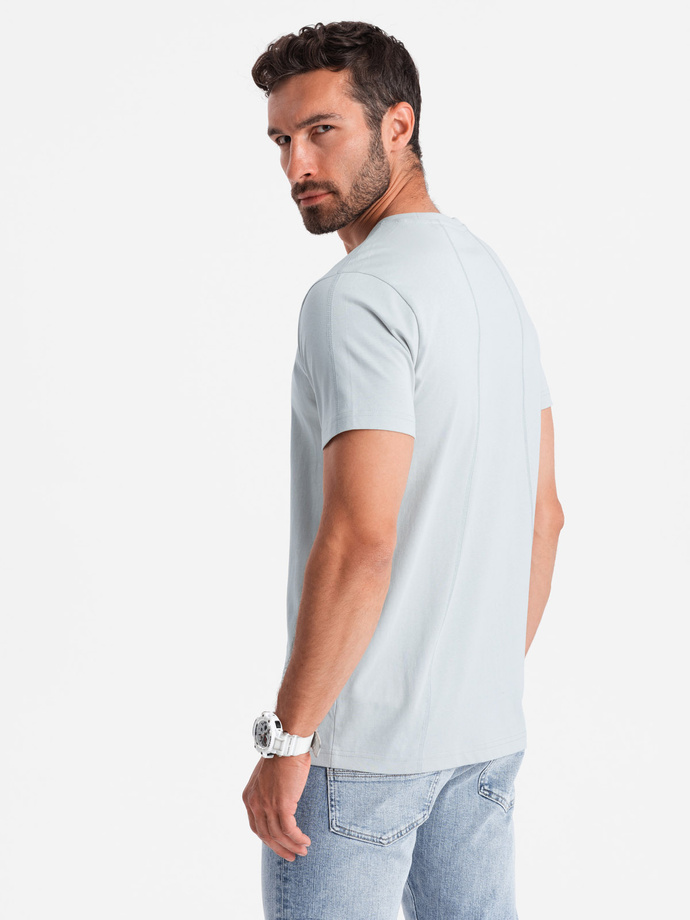 Men's cotton T-shirt with delicate embroidery - light grey V4 OM-TSCT-0170