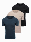 Set of men's BASIC cotton shirts with round neckline - black/gray/sand V7 OM-TSBS-0232