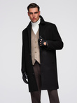 Men's long single-breasted coat with collar and undercoat - black V1 OM-COWC-0106
