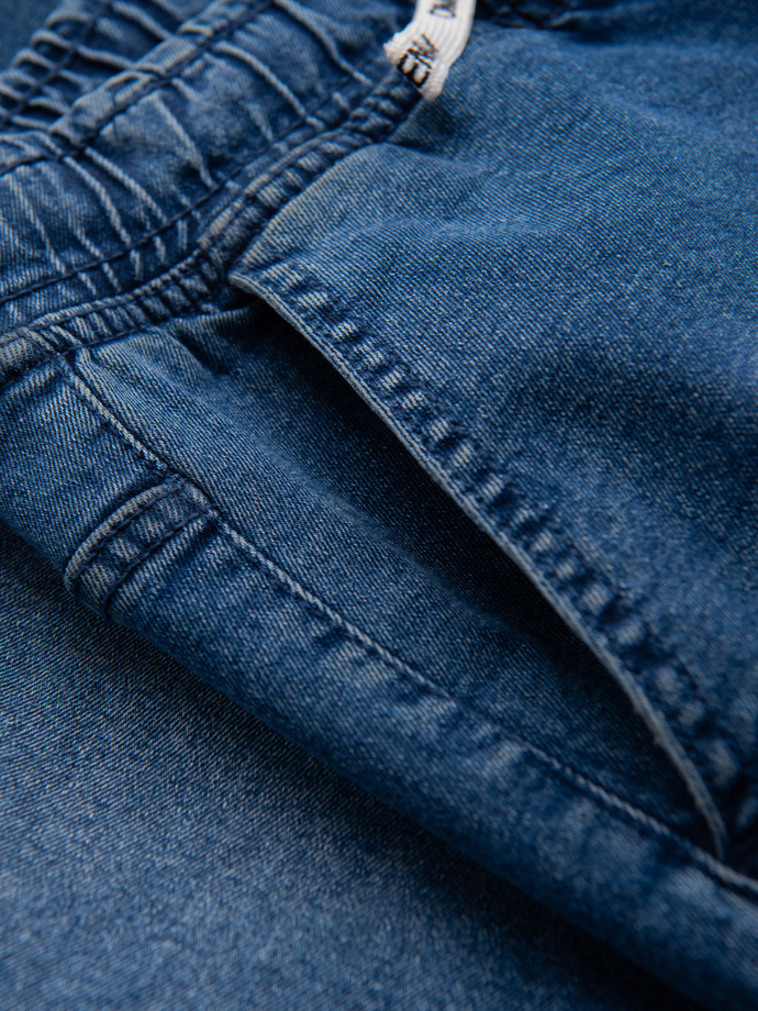 Męskie spodnie JOGGERY jeansowe z efektem sprania - niebieskie V2 OM-PADJ-0267