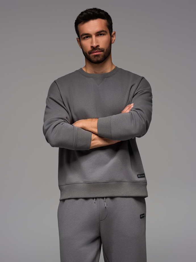 Dresowa klasyczna bluza unisex z okrągłym dekoltem – szara V18 OU-SNBC-0104