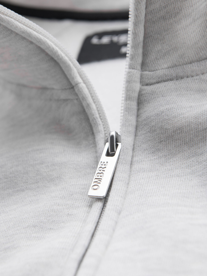 Men's sweatshirt with high collar and stripes - grey melange V1 OM-SSZP-0219