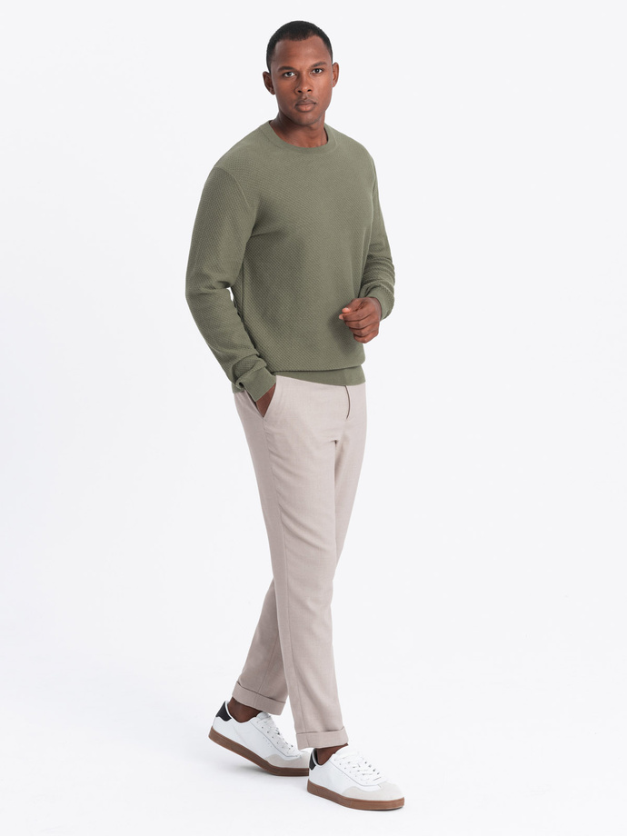 Men's RELAXED FIT knit sweater in diamond weave - olive V4 OM-SWSW-0110