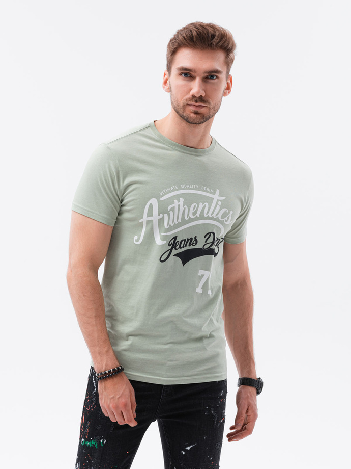 Men's printed t-shirt V-22B- green S1434