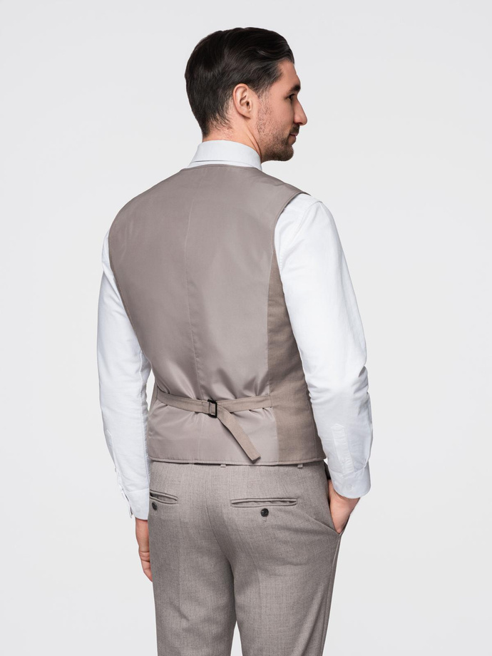 Men's suit vest without lapels - beige V2 OM-BLZV-0112
