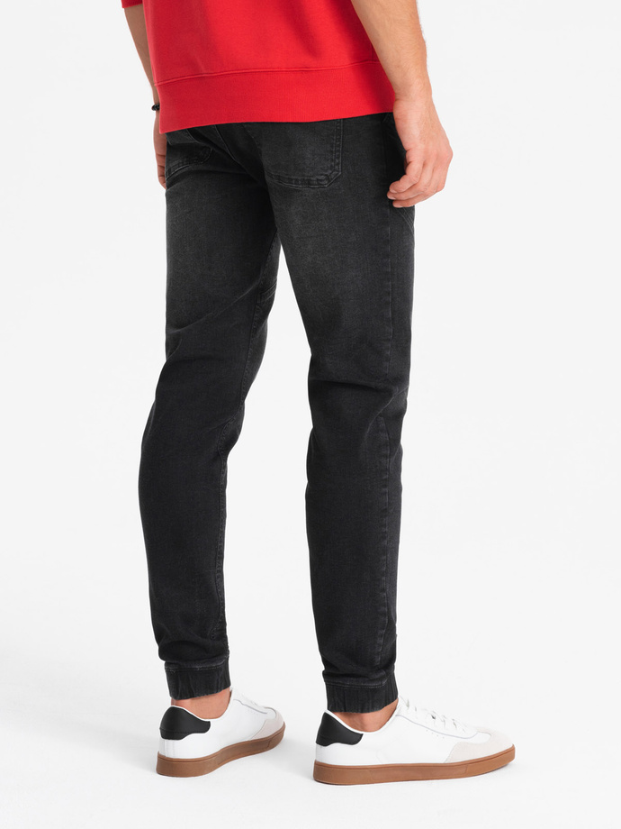 Men's denim joggers with asymmetrical stitching - black V3 OM-PADJ-0165