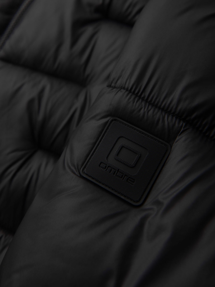 Pikowana kurtka męska puffer z kapturem – czarna V1 OM-JAHP-0235