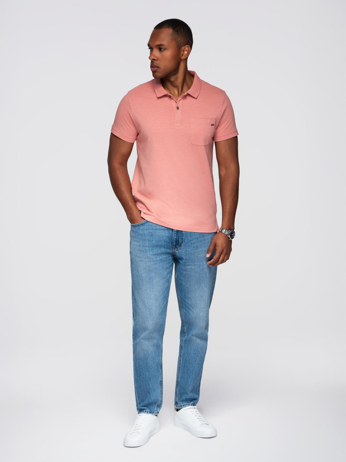 Classic cotton knit polo shirt - pink V4 OM-POWS-0142
