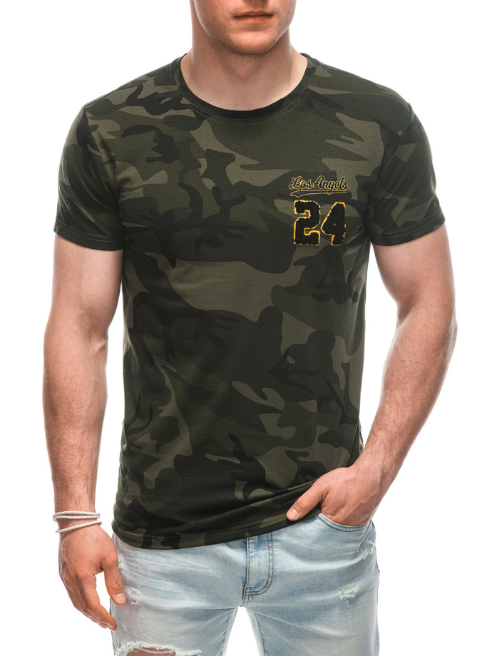 T-shirt męski z nadrukiem S1926 - khaki