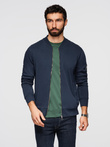 Men's unbuttoned cotton sweatshirt bomber - navy blue V4 OM-SSZP-0215