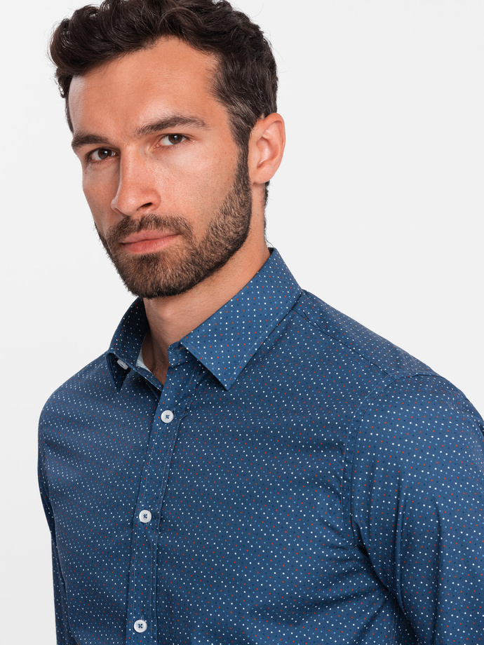 Men's cotton patterned SLIM FIT shirt - blue V4 OM-SHCS-0151